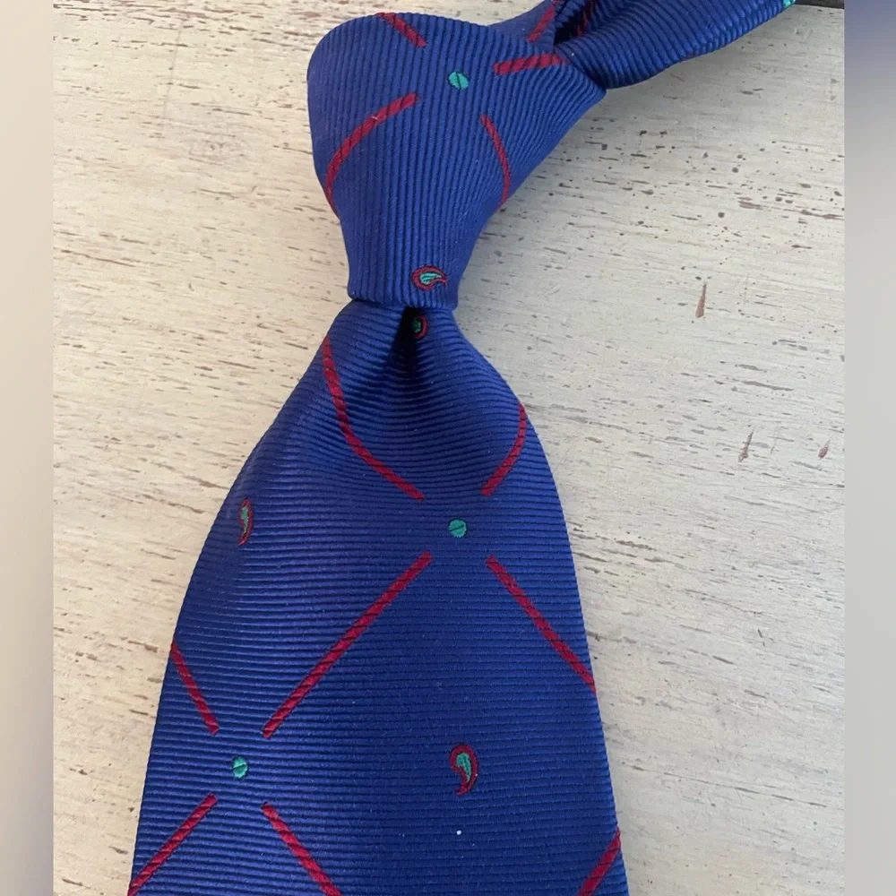 Paul Stuart Made in‎ USA Paisley Check Woven Silk Tie in Blue (Multi) $195